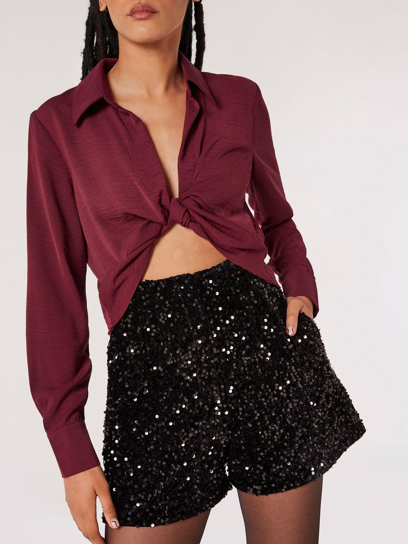 Image 5 of 5 of Apricot Velvet Sequin Shorts