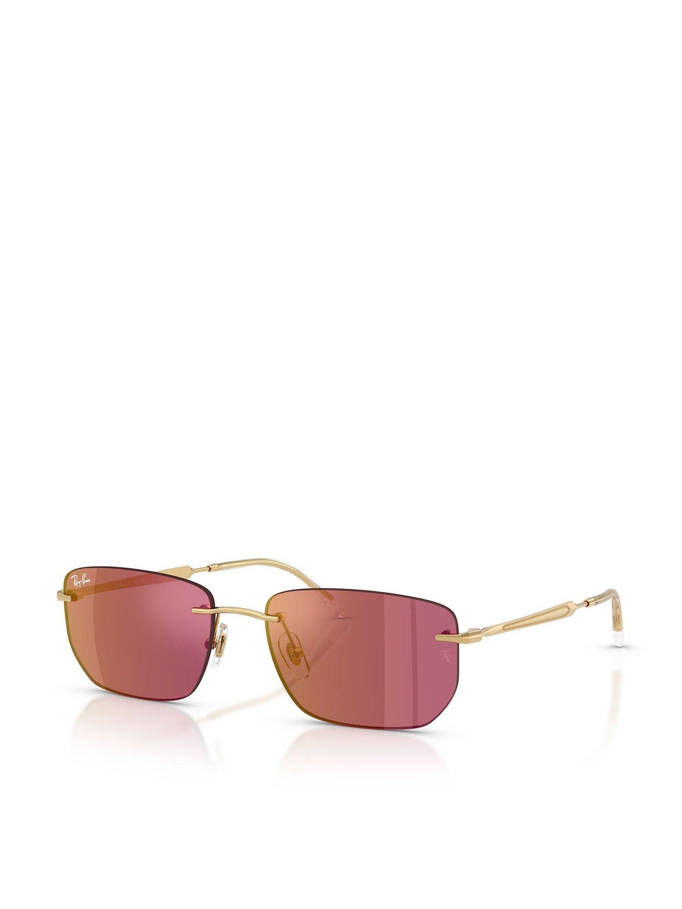 Ray-Ban Irregular Sunglasses- Mirror Red Lens With Polished Arista Gold Metal Frame