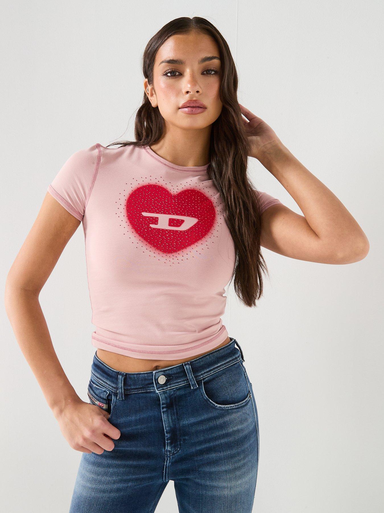 Diesel Heart Logo T-Shirt - Pink
