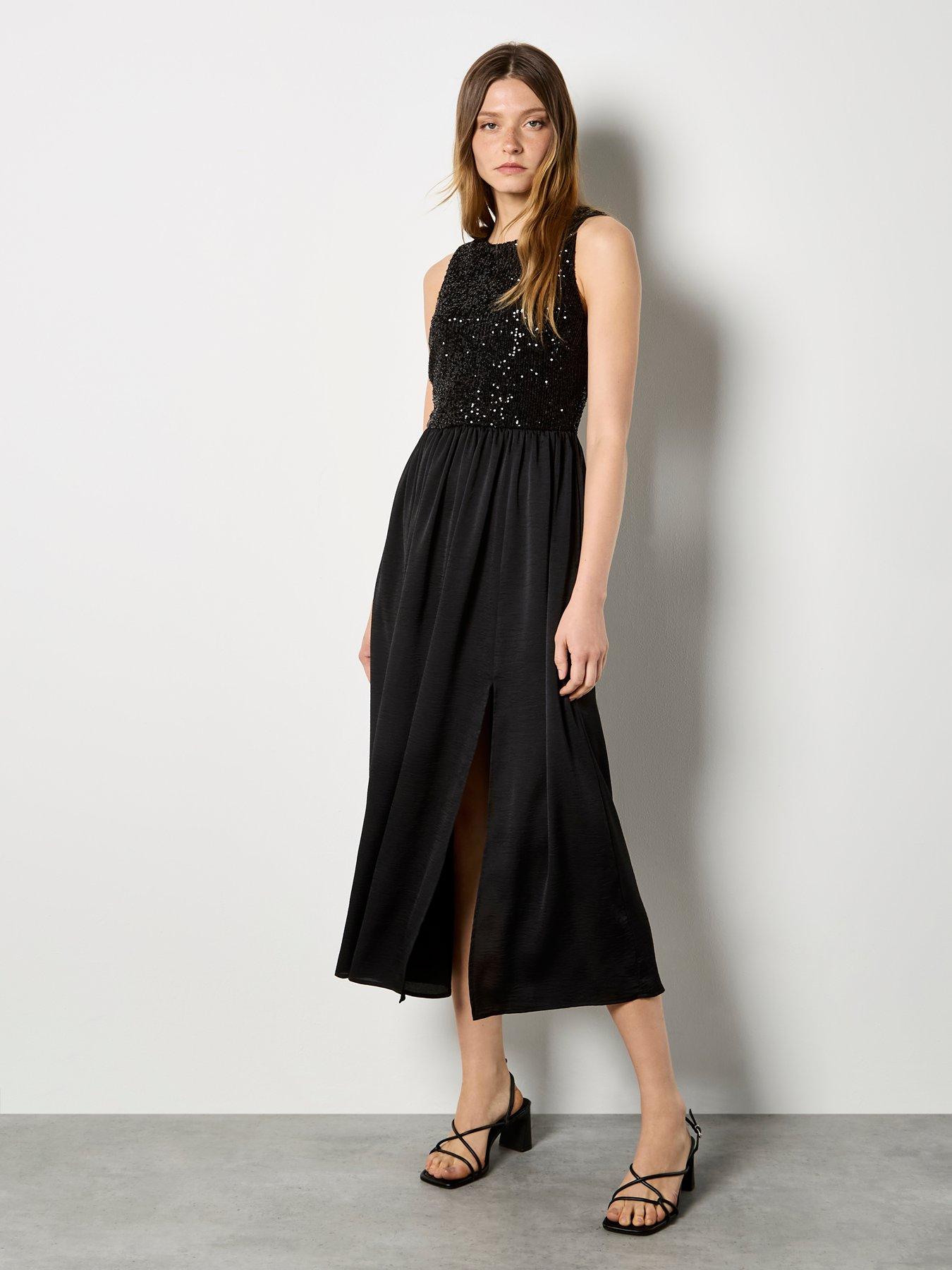 Apricot Sequin Bodice With Satin Skirt Dress