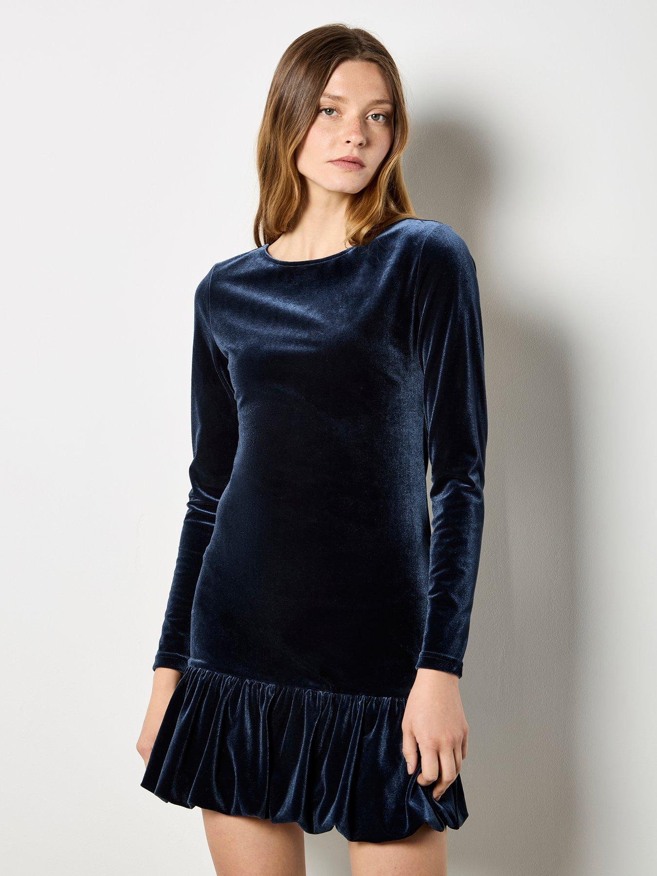 Apricot Velvet Bodycon Bubble Hem Open Back Dress