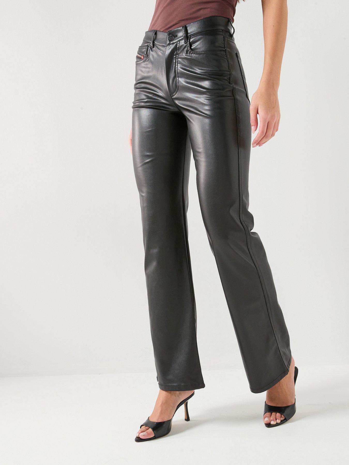 Diesel Faux Leather Mid Rise Trousers - Black