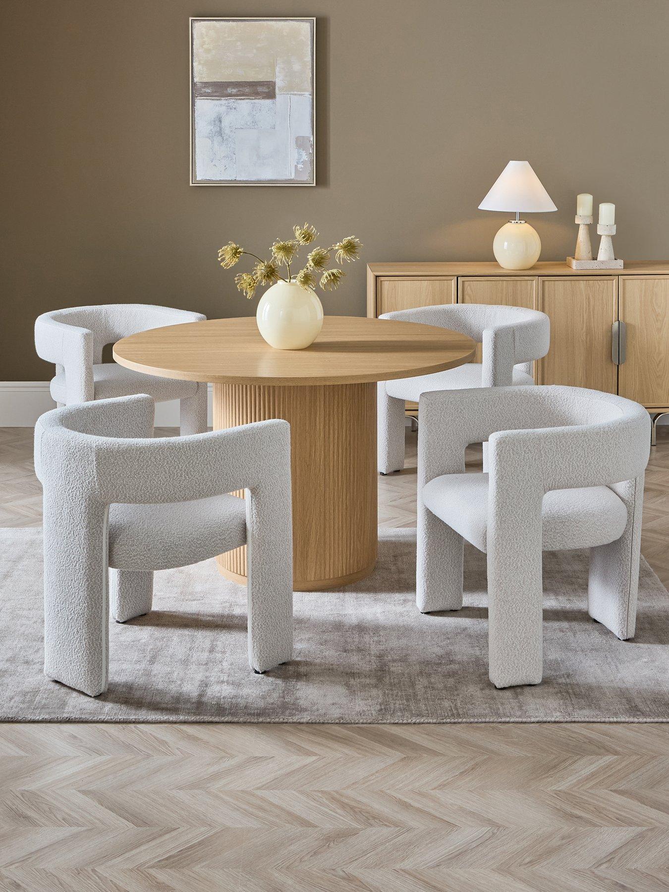 The Very Collection Carina  Oak 120cm Round Dining Table & 4 Nell Boucle Chairs