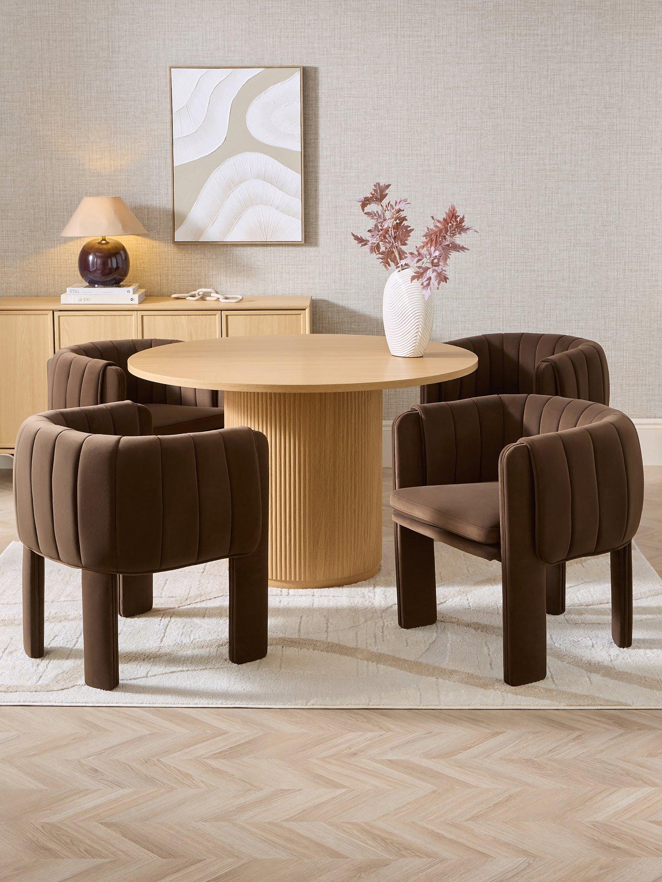 The Very Collection Carina Oak 120cm Round Dining Table  &  4 Mila Chocolate Chairs - FSC® Certified