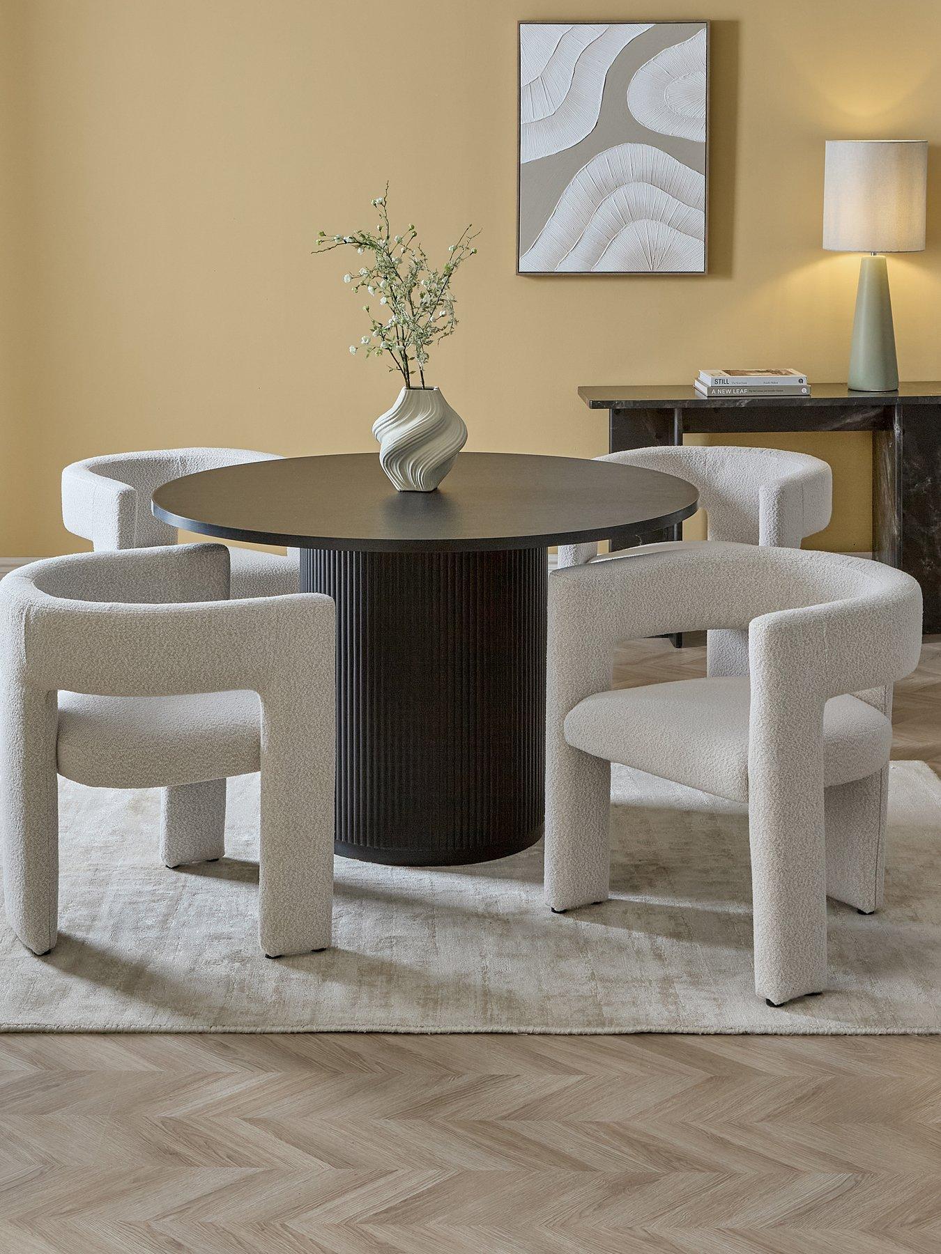 The Very Collection Carina Black 120cm Round Dining Table & 4 Nell Boucle Chairs
