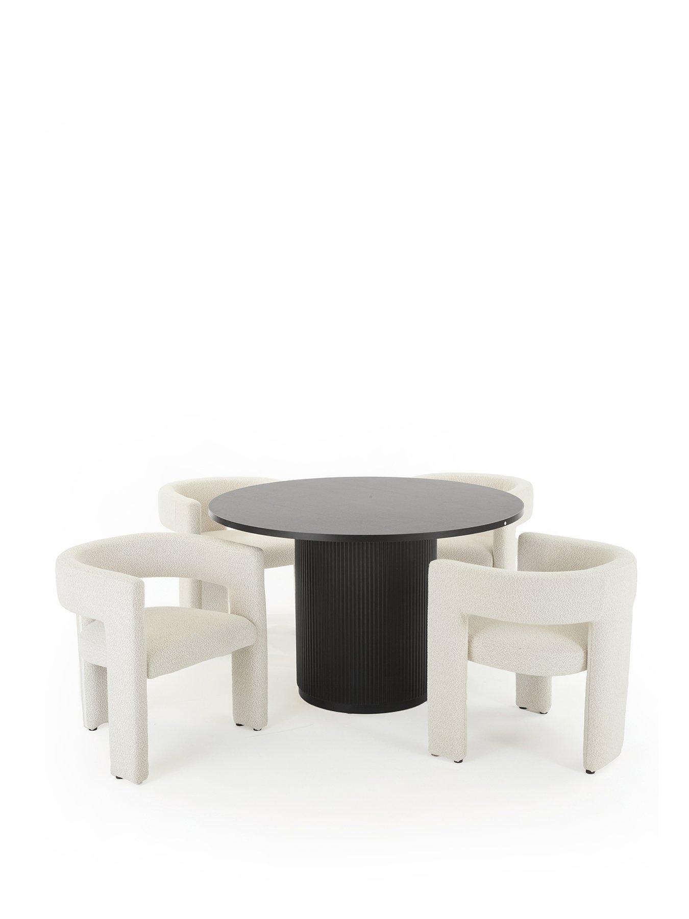 Image 2 of 7 of The Very Collection Carina Black 120cm Round Dining Table & 4 Nell Boucle Chairs