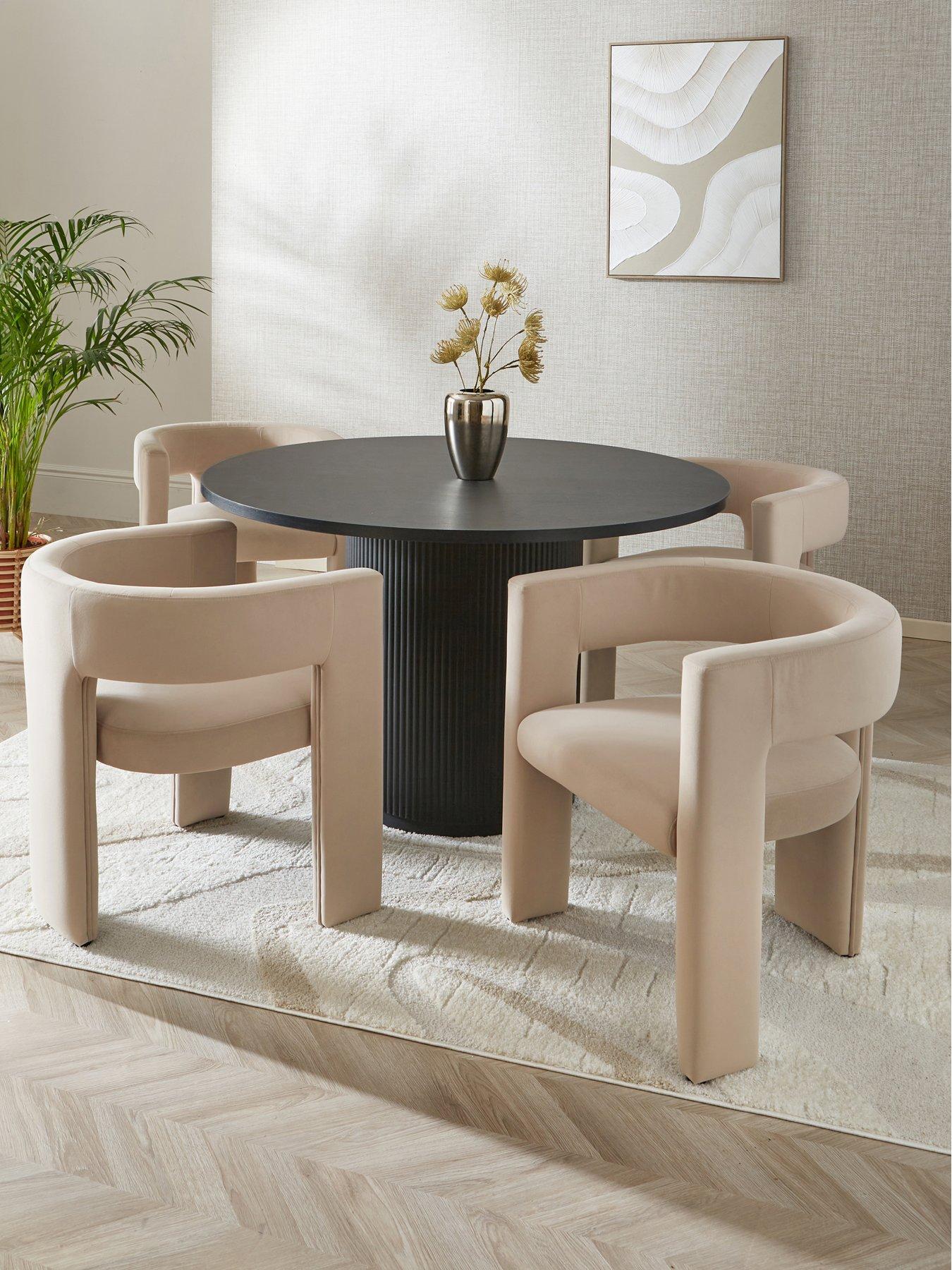 The Very Collection Carina Black 120cm Round Dining Table & 4 Nell Taupe Chairs