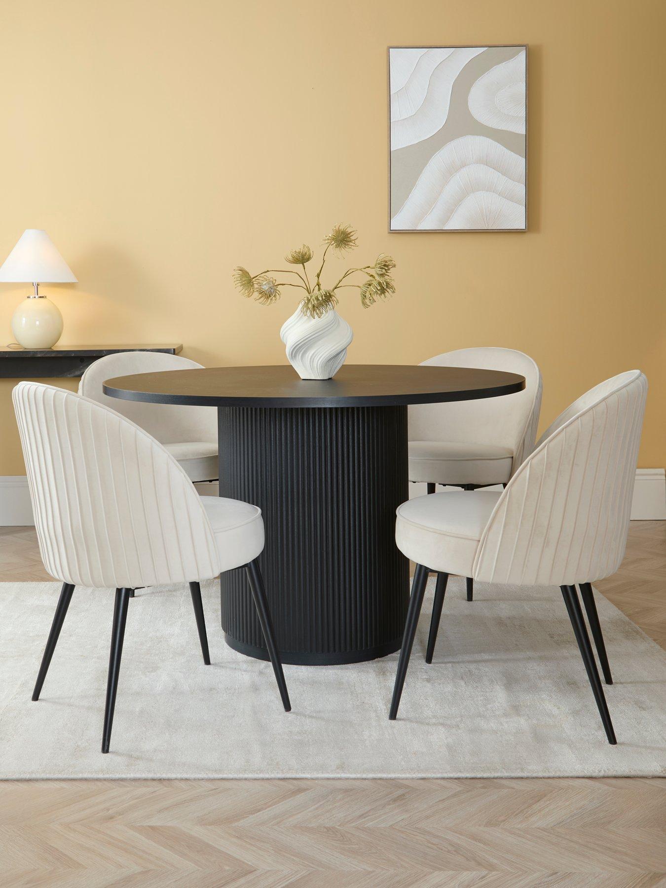 The Very Collection Carina Black 120cm Round Dining Table & 4 Mia Chairs