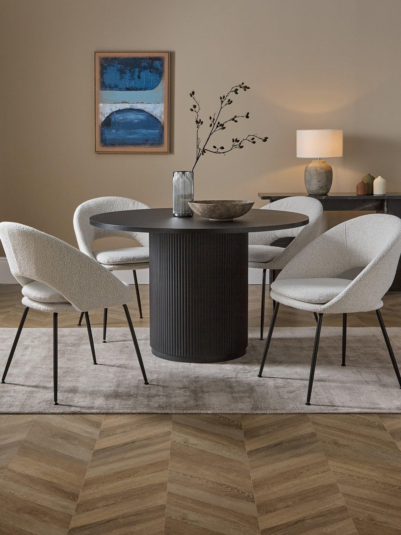 Image 1 of 7 of The Very Collection Carina Black 120cm Round Dining Table &amp; 4 Aurelia Boucle Chairs - FSC&reg; Certified