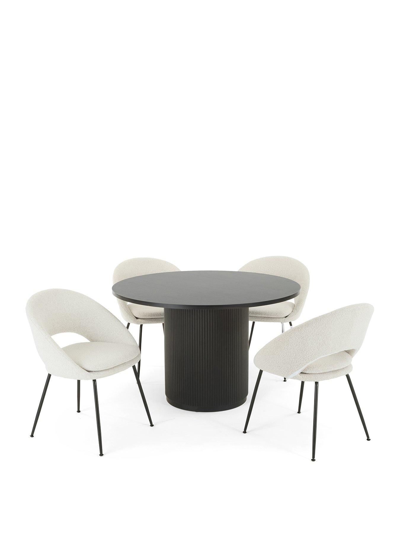 Image 2 of 7 of The Very Collection Carina Black 120cm Round Dining Table &amp; 4 Aurelia Boucle Chairs - FSC&reg; Certified
