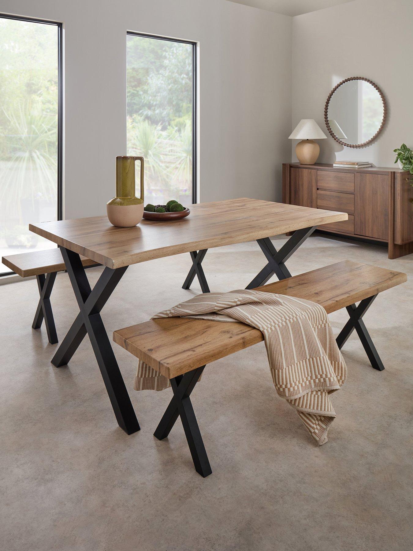 The Very Collection Mathers 160cm Dining Table  &  2 Mathers Dining Benches with Wavy Edge Detail - FSC® Certified