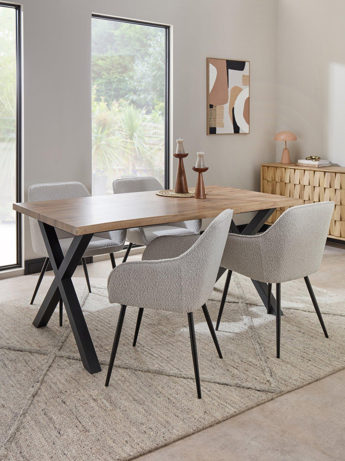 The Very Collection Mathers 160cm Dining Table with Wavy Edge Detail  &  4 Alisha Boucle Dining Chairs - FSC® Certified
