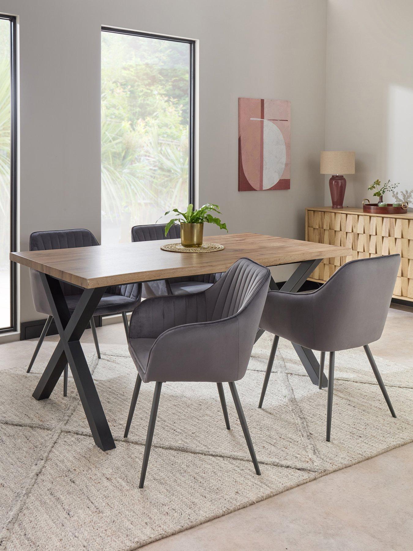 Image 1 of 6 of The Very Collection Mathers 160cm Dining Table with Wavy Edge Detail &amp; 4 Alisha Charcoal Dining Chairs - FSC&reg; Certified