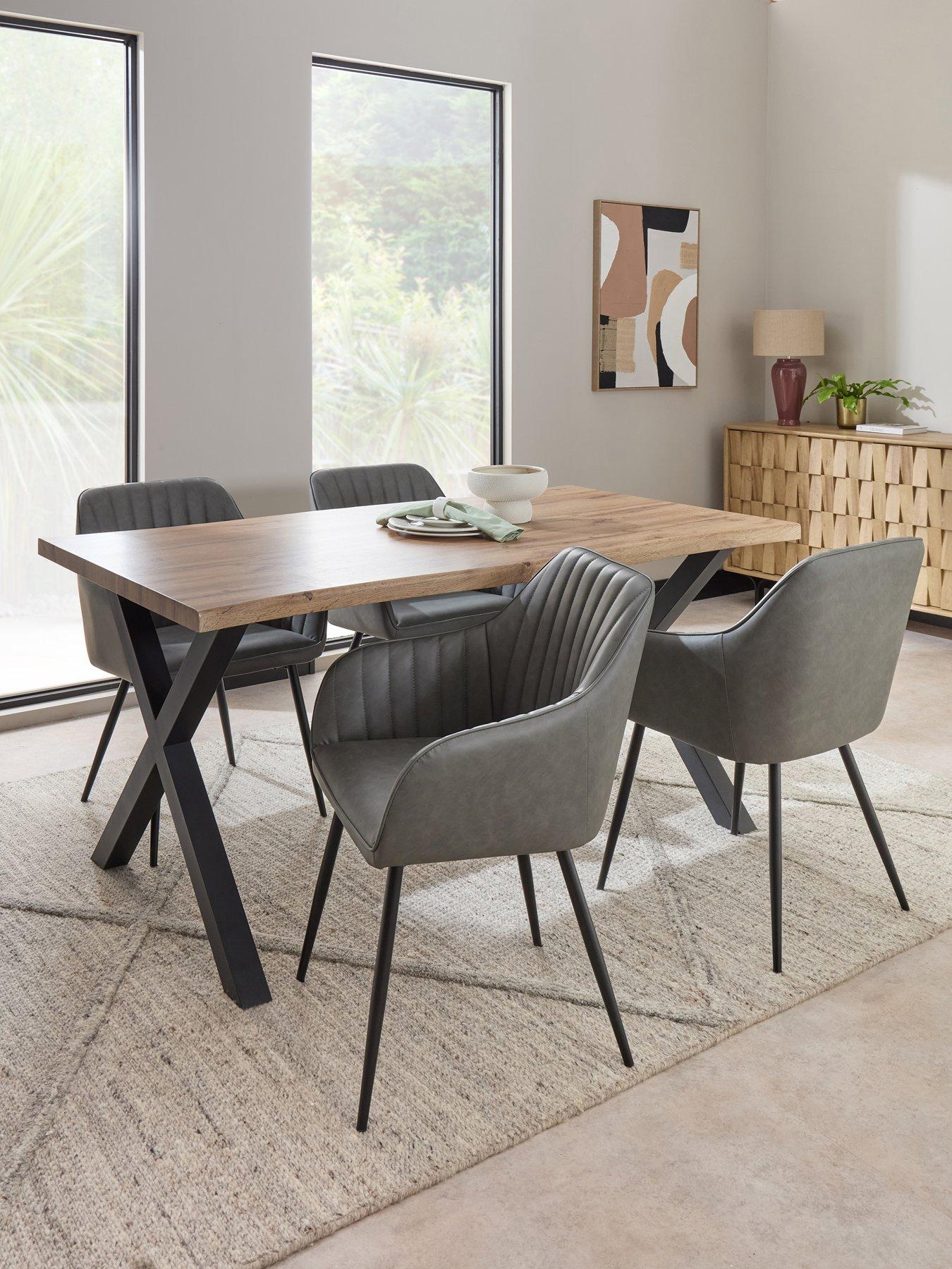 The Very Collection Mathers 160cm Dining Table with Wavy Edge Detail  &  4 Alisha Faux Leather Grey Dining Chairs - FSC® Certified