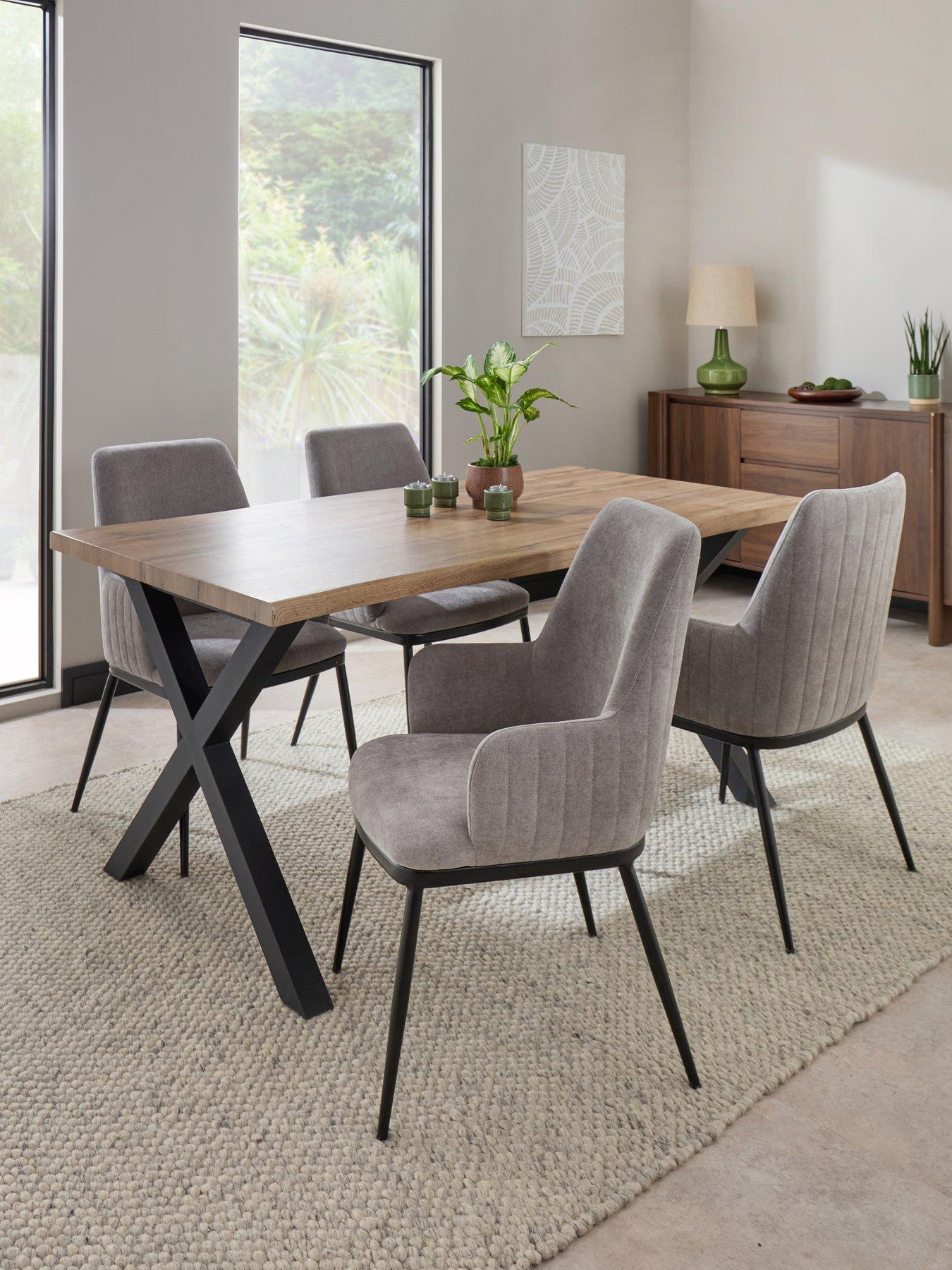 Image 1 of 6 of The Very Collection Mathers 160&nbsp;cm Dining Table with Wavy Edge Detail&nbsp;&amp; 4 Nina Light Grey Chairs - FSC&reg; Certified