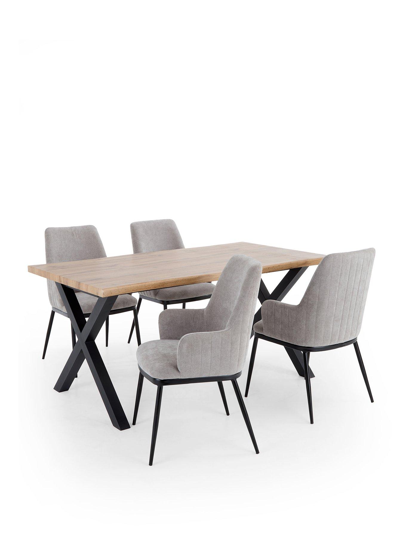 Image 2 of 6 of The Very Collection Mathers 160&nbsp;cm Dining Table with Wavy Edge Detail&nbsp;&amp; 4 Nina Light Grey Chairs - FSC&reg; Certified