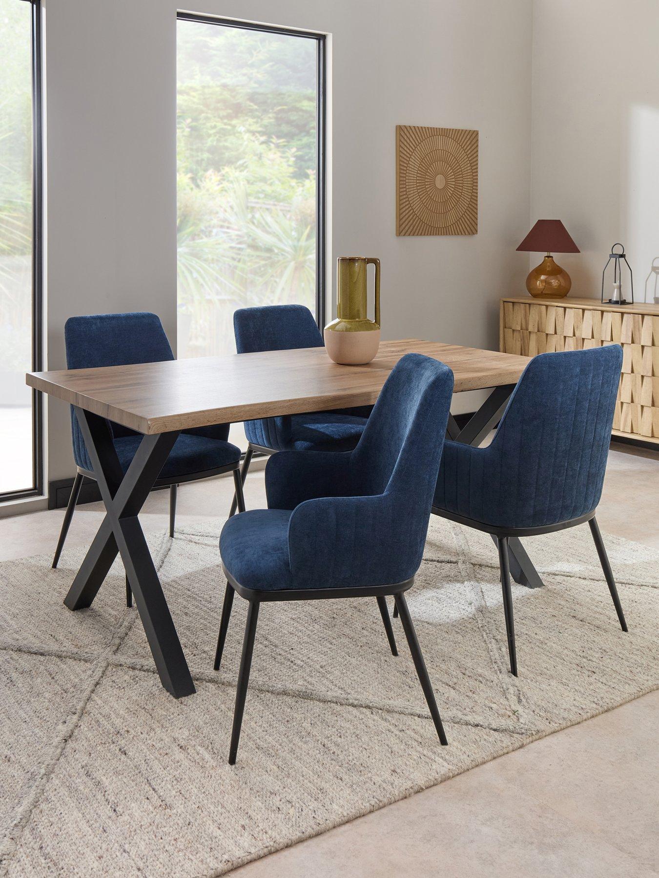The Very Collection Mathers 160cm Dining Table with Wavy Edge Detail  &  4 Nina Navy Chairs - FSC® Certified