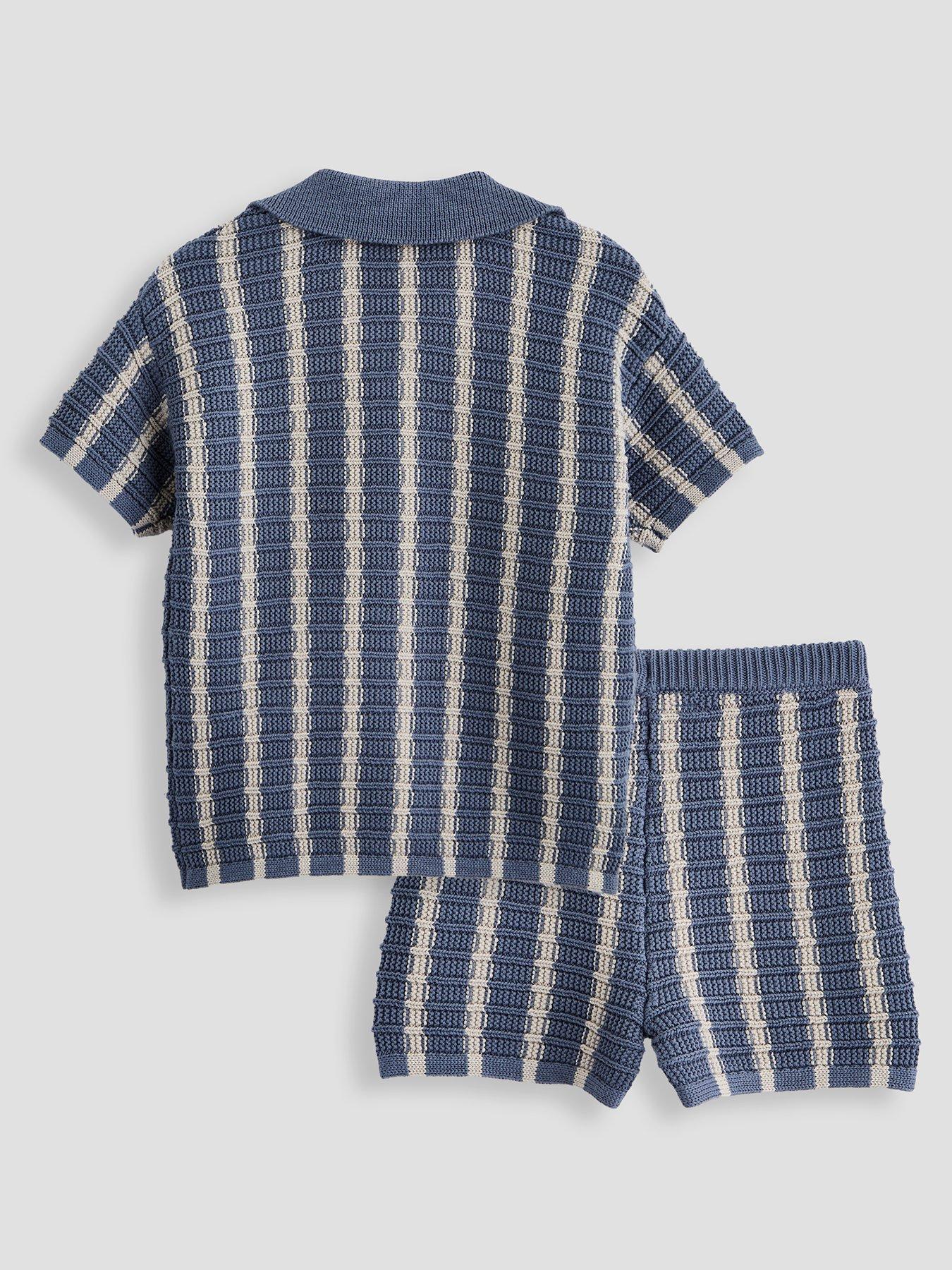 Image 2 of 4 of The Very Collection Boys Stripe Crochet Knitted Shirt And Shorts Outfit Set - Blue