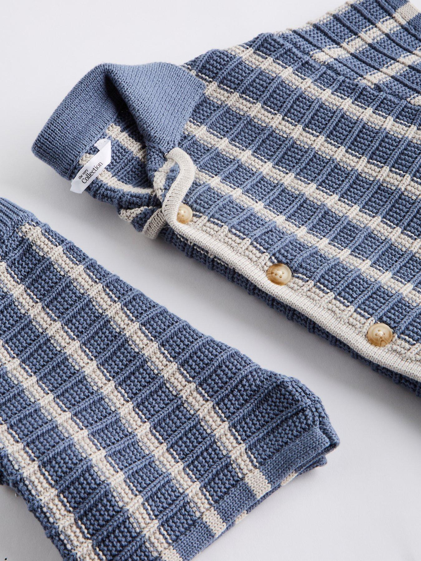 Image 3 of 4 of The Very Collection Boys Stripe Crochet Knitted Shirt And Shorts Outfit Set - Blue