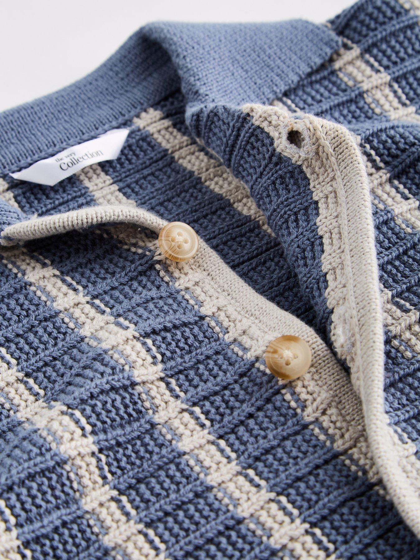 Image 4 of 4 of The Very Collection Boys Stripe Crochet Knitted Shirt And Shorts Outfit Set - Blue