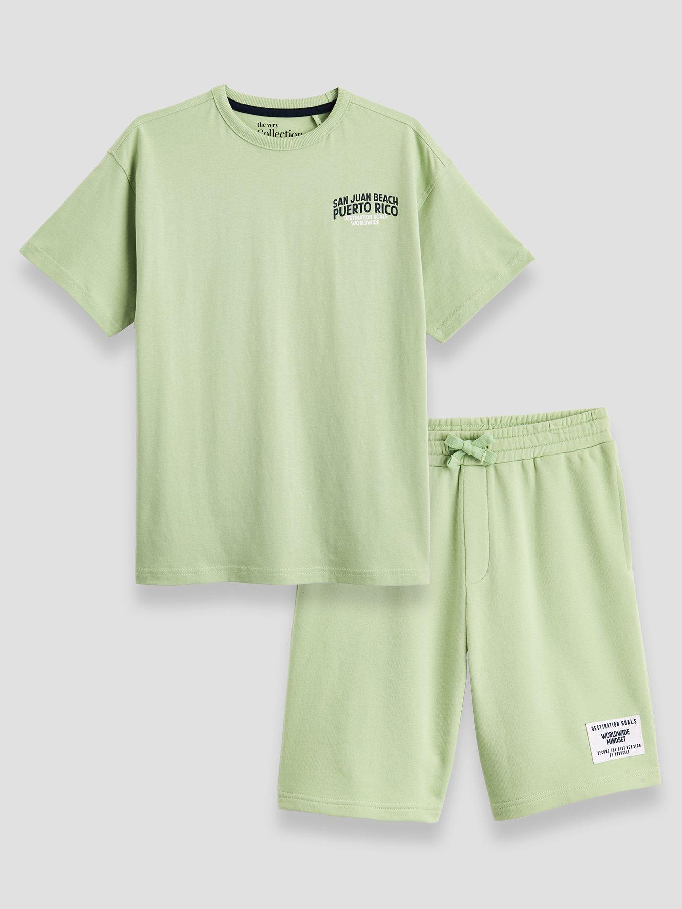 The Very Collection Boys Peurto Rico Graphic Label Tshirt And Shorts Set - Green