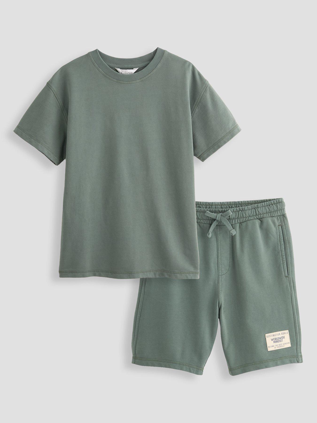 The Very Collection Boys Heavy Weight Washed T-Shirt And Shorts Set - Green