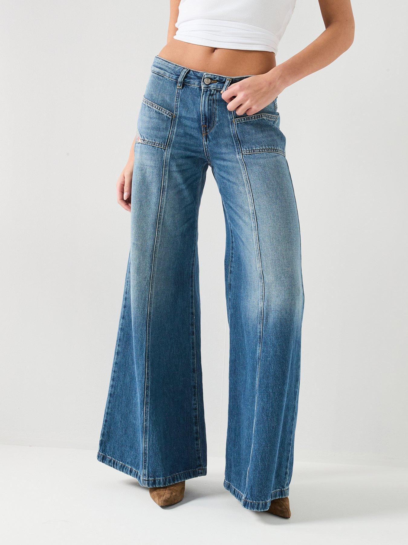 Diesel D-Akii Low Rise Wide Leg Flare Jeans - Blue