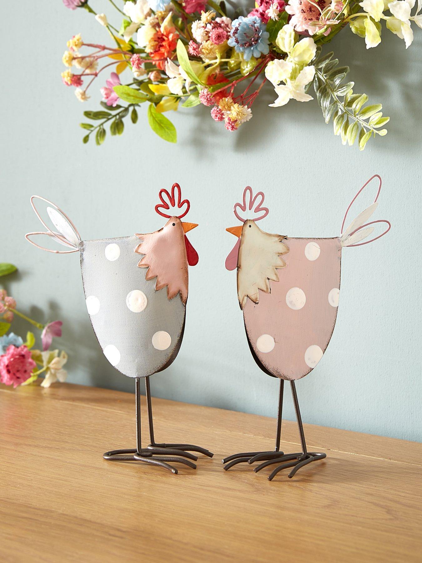 Heaven Sends Pink And Grey Metal Chicken Set of 2