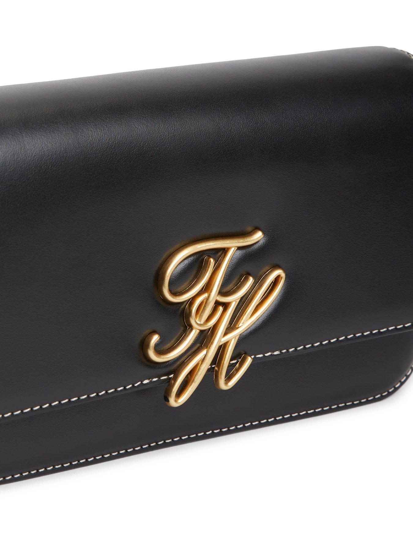 Image 4 of 4 of Tommy Hilfiger Script Flap Leather Crossbody Bag - Black