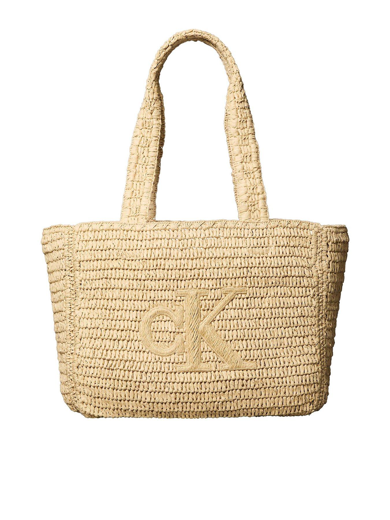 Image 1 of 2 of Calvin Klein Bold CK Raffia Medium Tote - Beige
