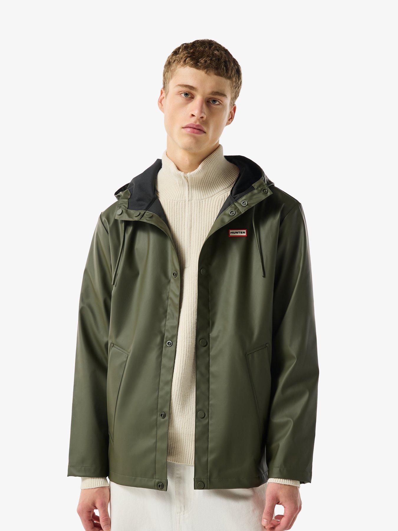 Hunter Mens Izzy PU Hooded Jacket, Green, Size Xl, Men