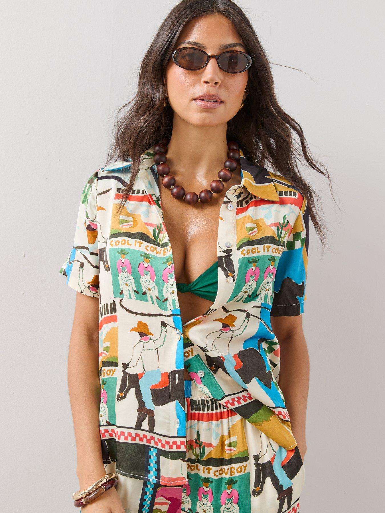 The Very Collection Western Print Co-Ord Short Sleeve Shirt - Blue