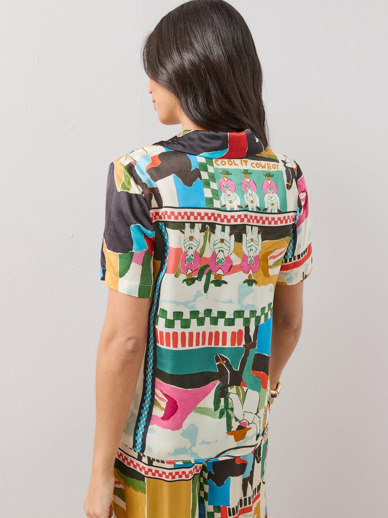 Image 2 of 7 of The Very Collection Western Print Co-Ord Short Sleeve Shirt - Blue