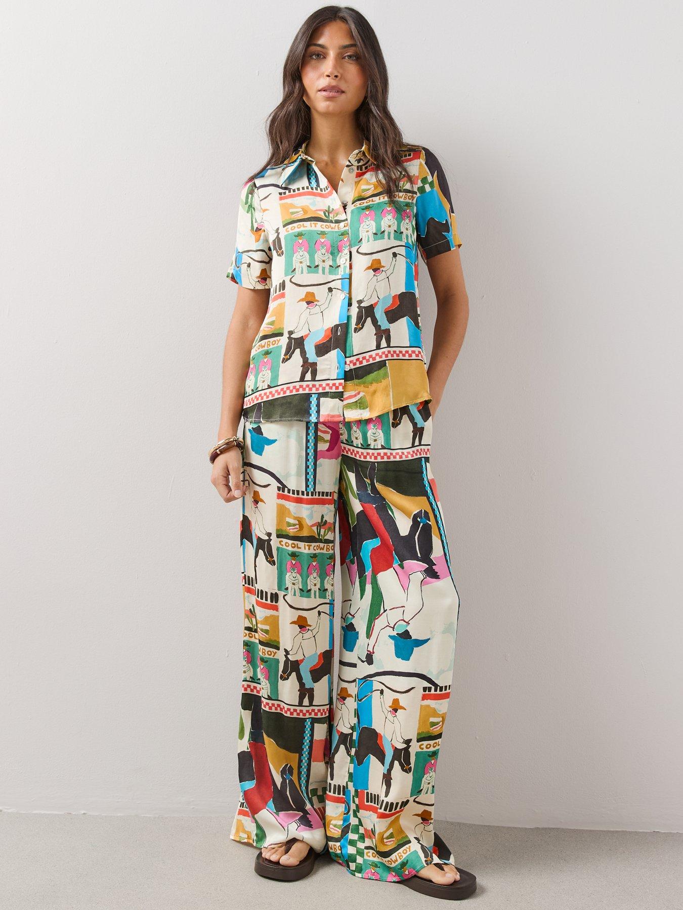 Image 5 of 7 of The Very Collection Western Print Co-Ord Short Sleeve Shirt - Blue