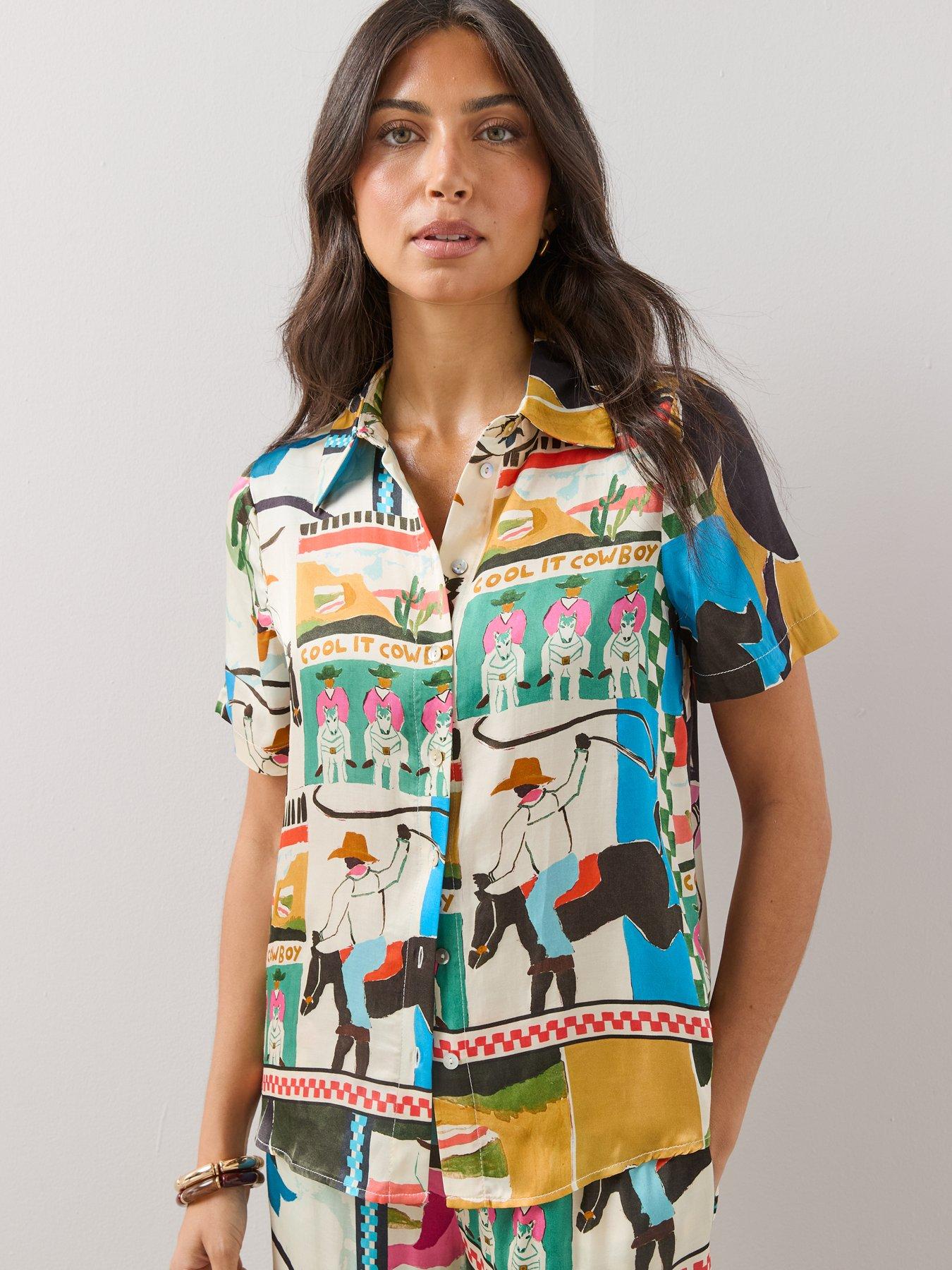 Image 6 of 7 of The Very Collection Western Print Co-Ord Short Sleeve Shirt - Blue