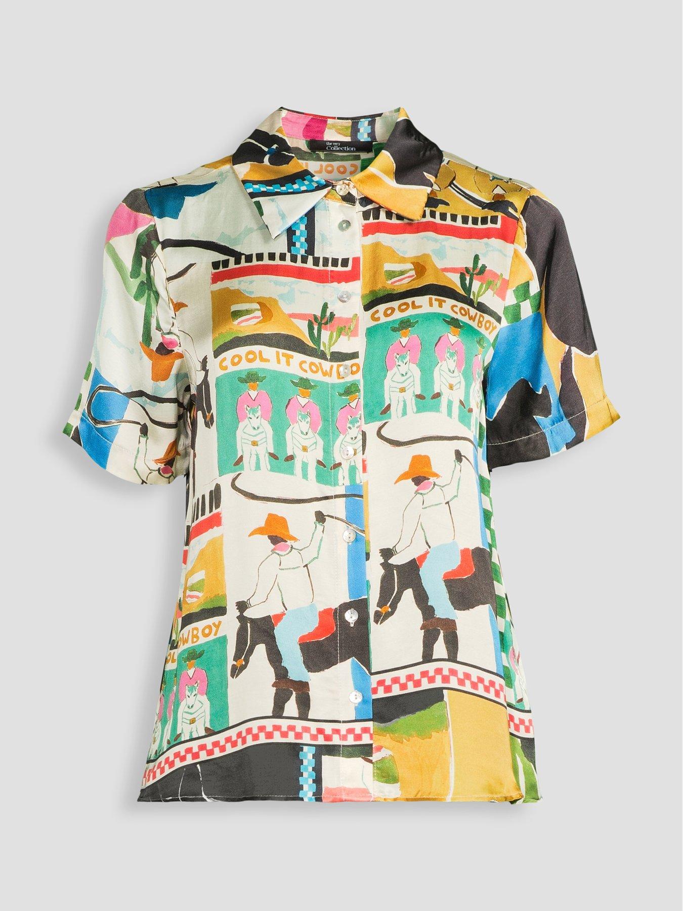 Image 7 of 7 of The Very Collection Western Print Co-Ord Short Sleeve Shirt - Blue