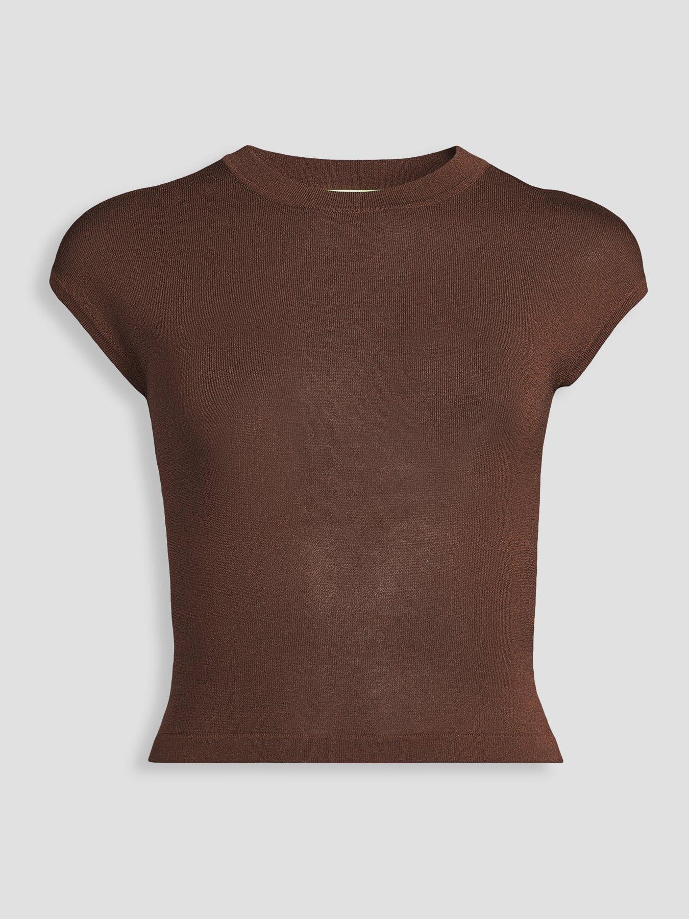 Image 4 of 4 of Michelle Keegan Co Ord&nbsp;Knit T-Shirt&nbsp;- Brown