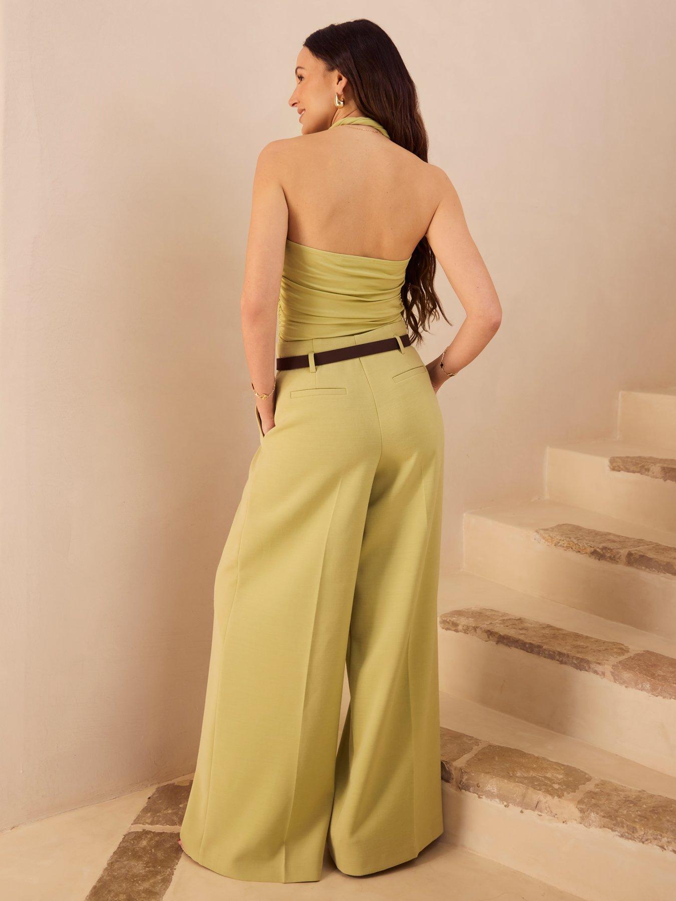 Image 2 of 5 of Michelle Keegan Trim Detail Halter Top - Light Khaki