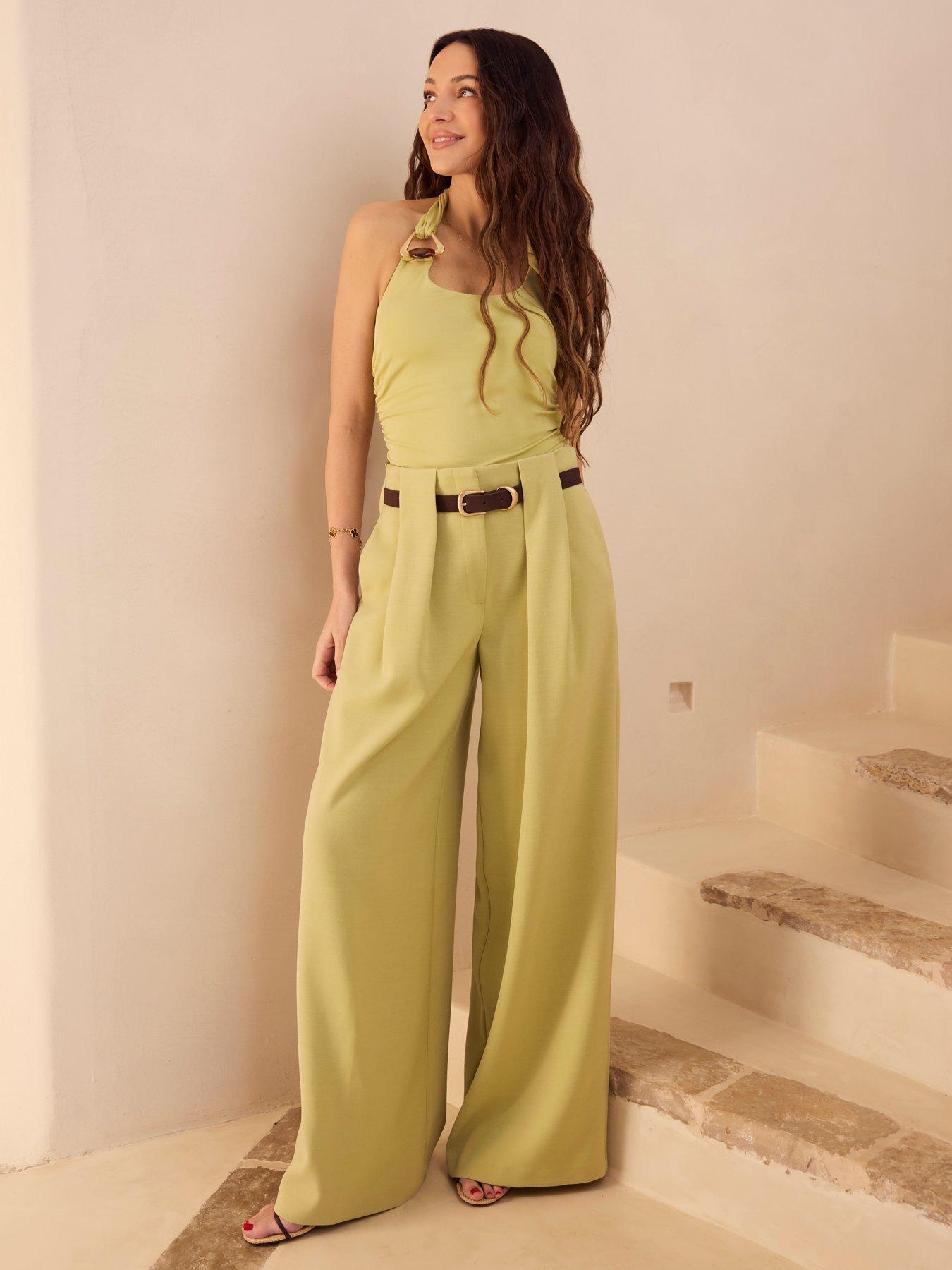 Image 3 of 5 of Michelle Keegan Trim Detail Halter Top - Light Khaki
