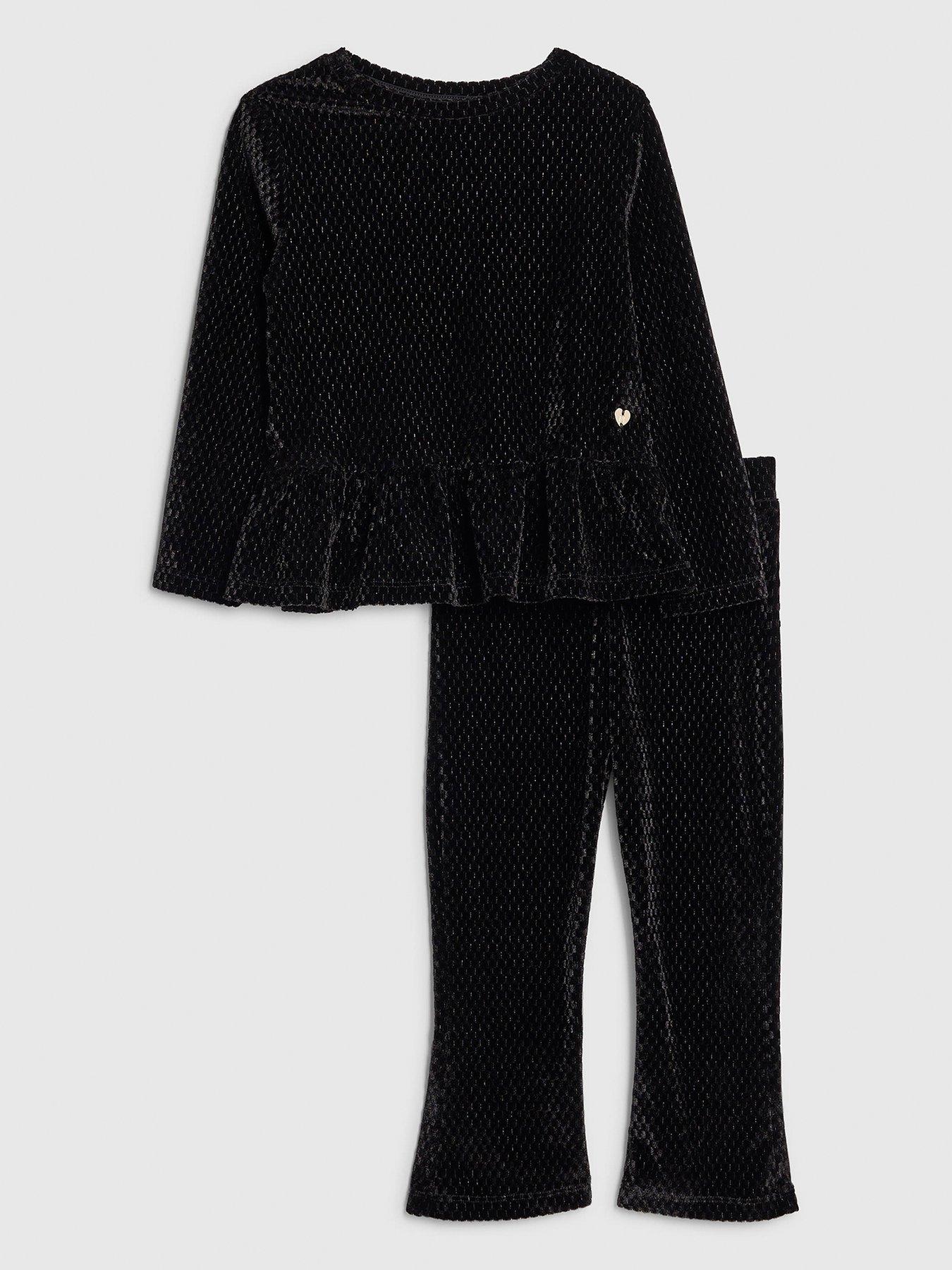 River Island Mini Girls Velvet Peplum T-Shirt Set - Black