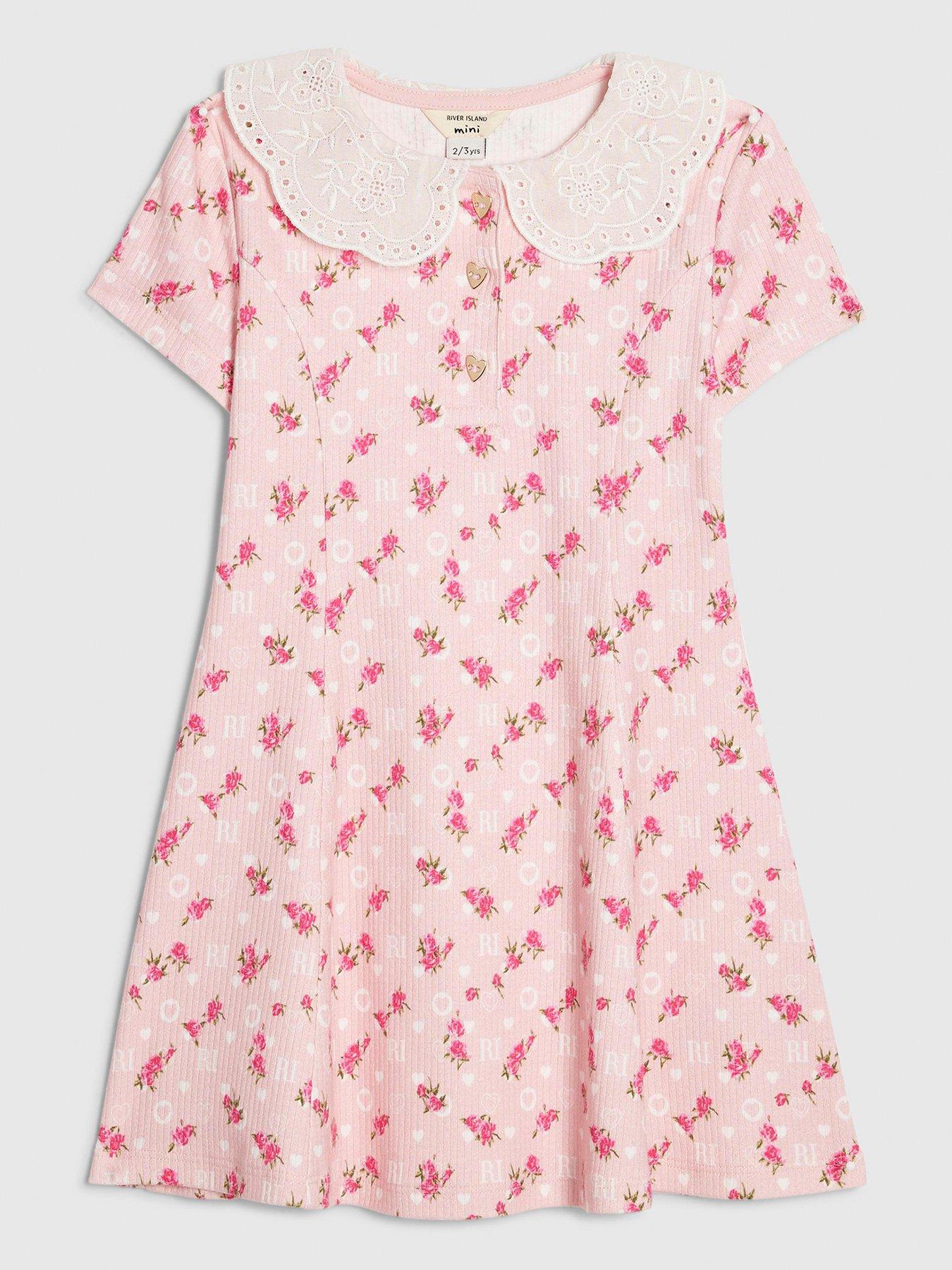River Island Mini Girls Floral Collar Dress - Pink