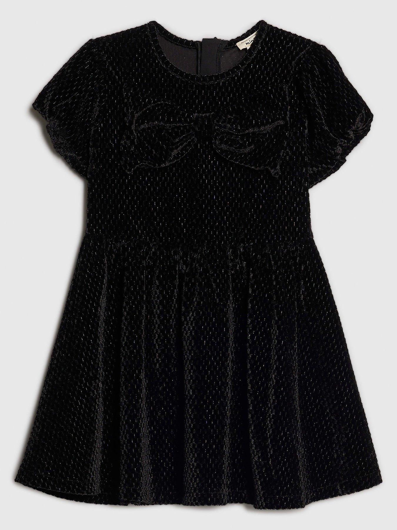 River Island Mini Girls Velvet Bow Dress - Black