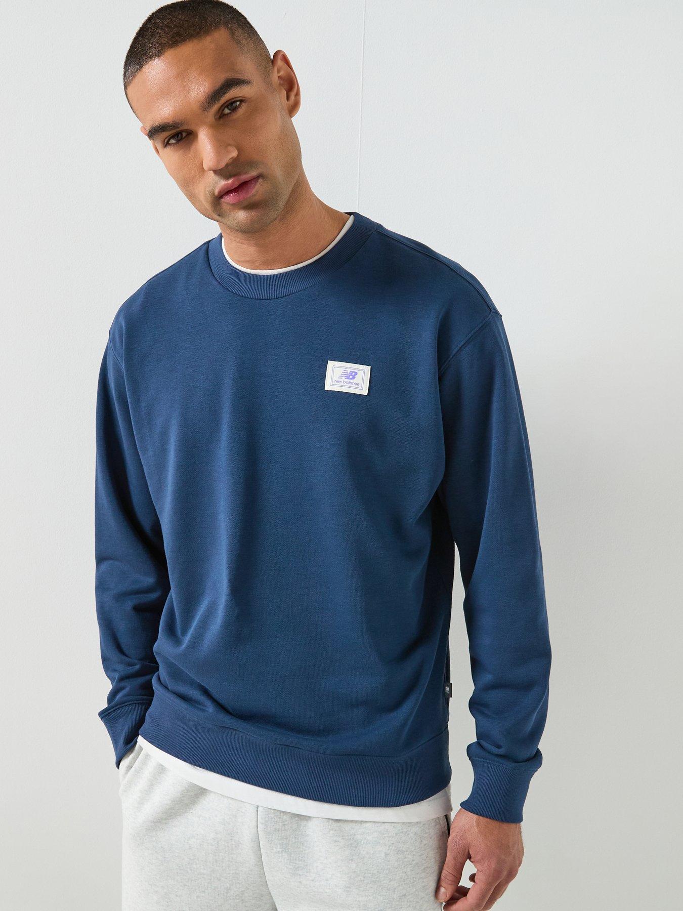 New Balance Mens Woven Label Crew, Blue, Size L, Men