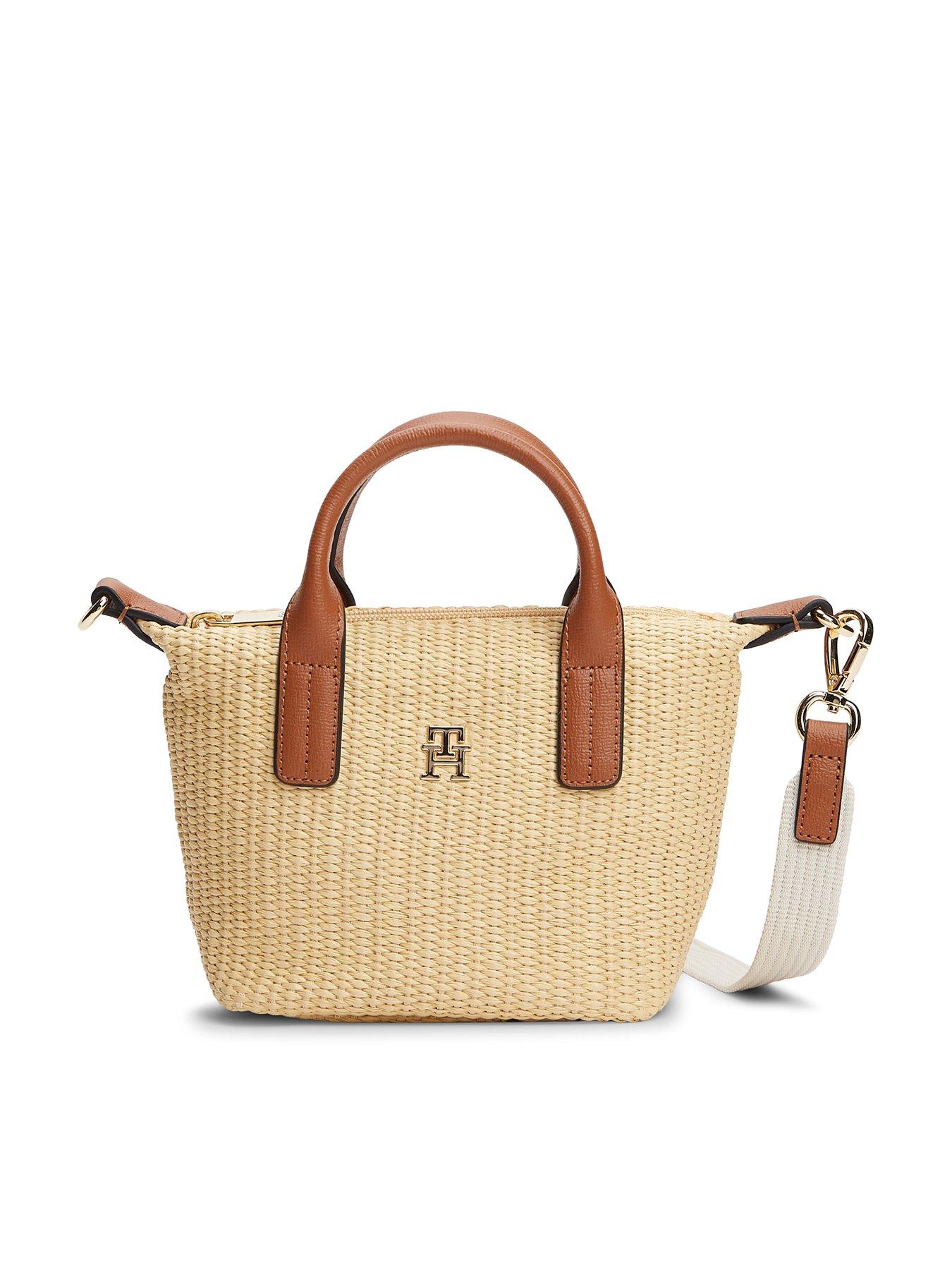 Image 1 of 4 of Tommy Hilfiger Raffia Crossbody Tote Bag - Beige