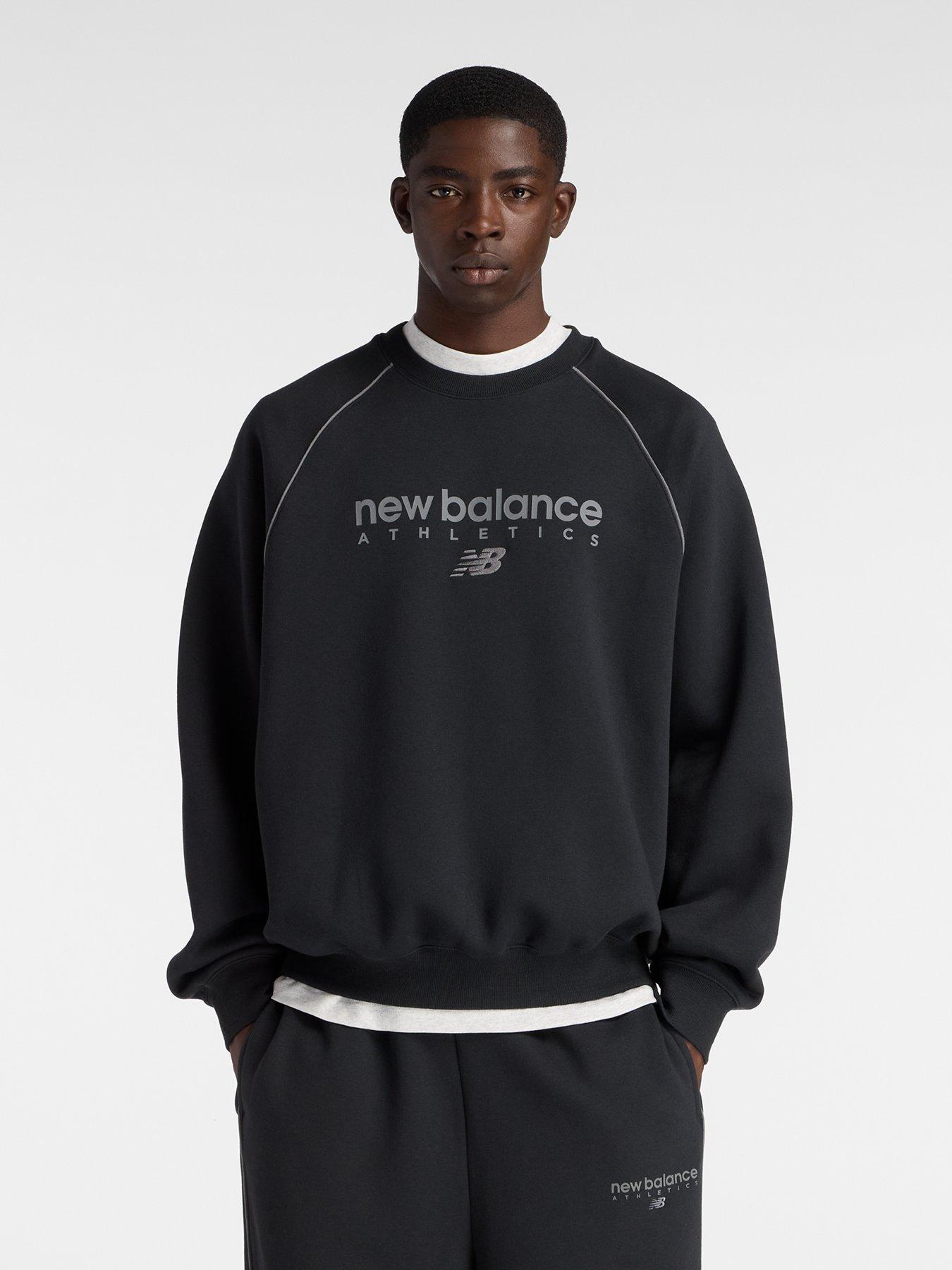 New Balance Mens Linear Graphic Fleece Crew Sweatshirt, Black, Size Xl, Men