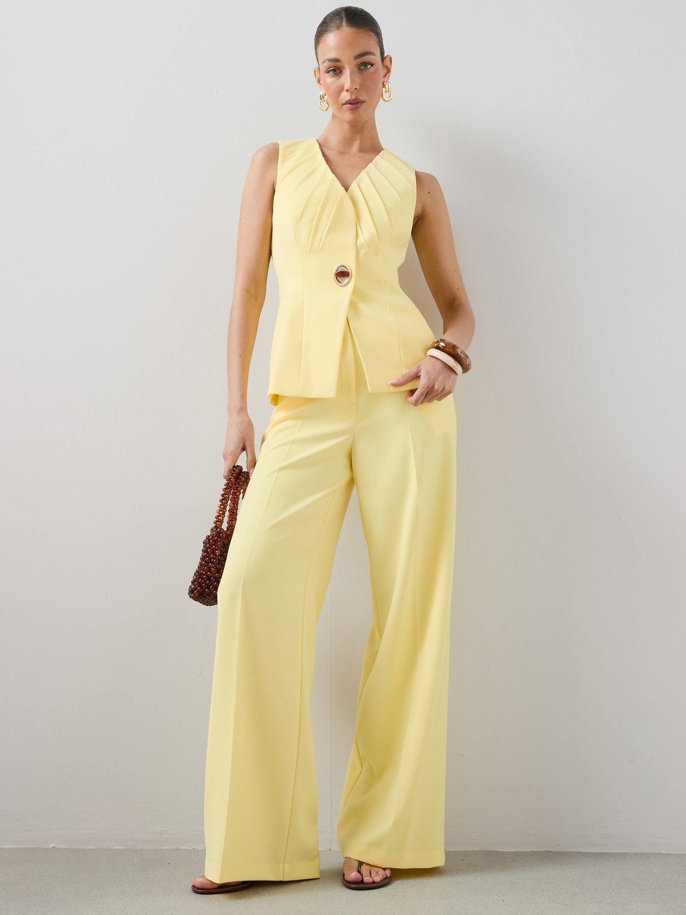 Image 1 of 5 of The Very Collection Pinstitch Wide Leg Trouser - Yellow