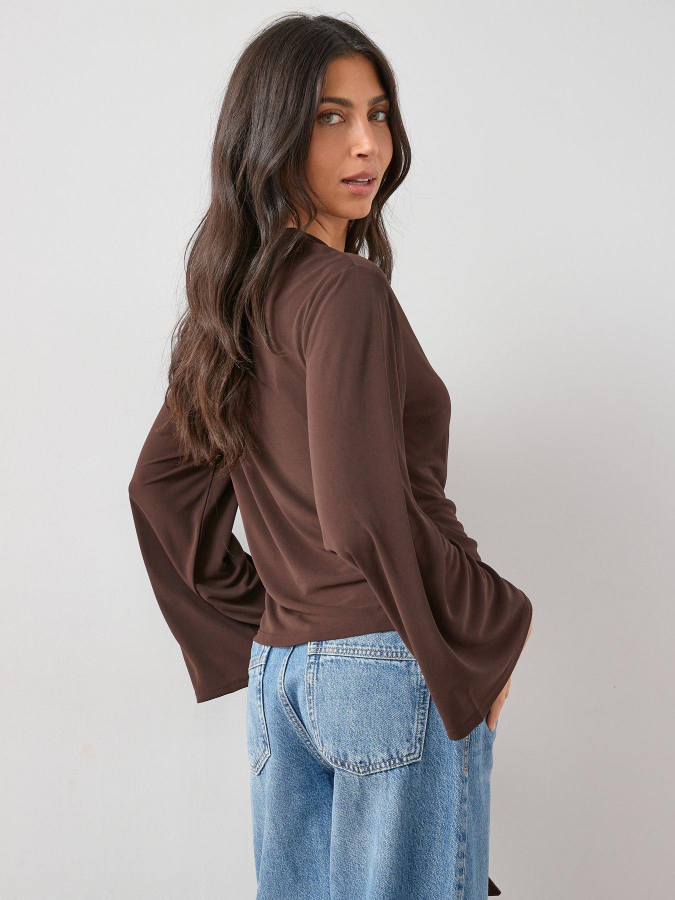 Image 2 of 6 of The Very Collection Tie Waist Long Sleeve Top - Brown