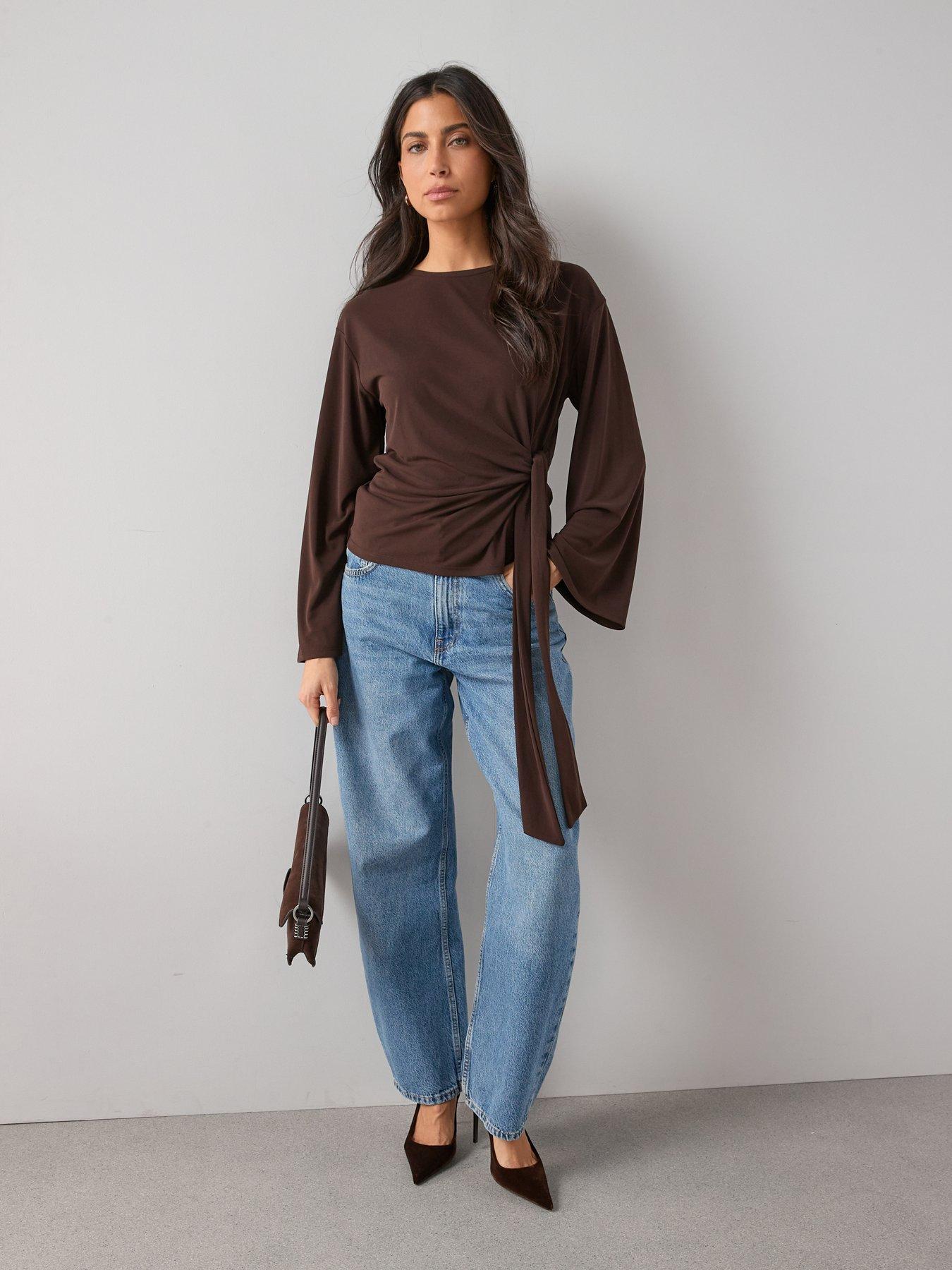 Image 3 of 6 of The Very Collection Tie Waist Long Sleeve Top - Brown