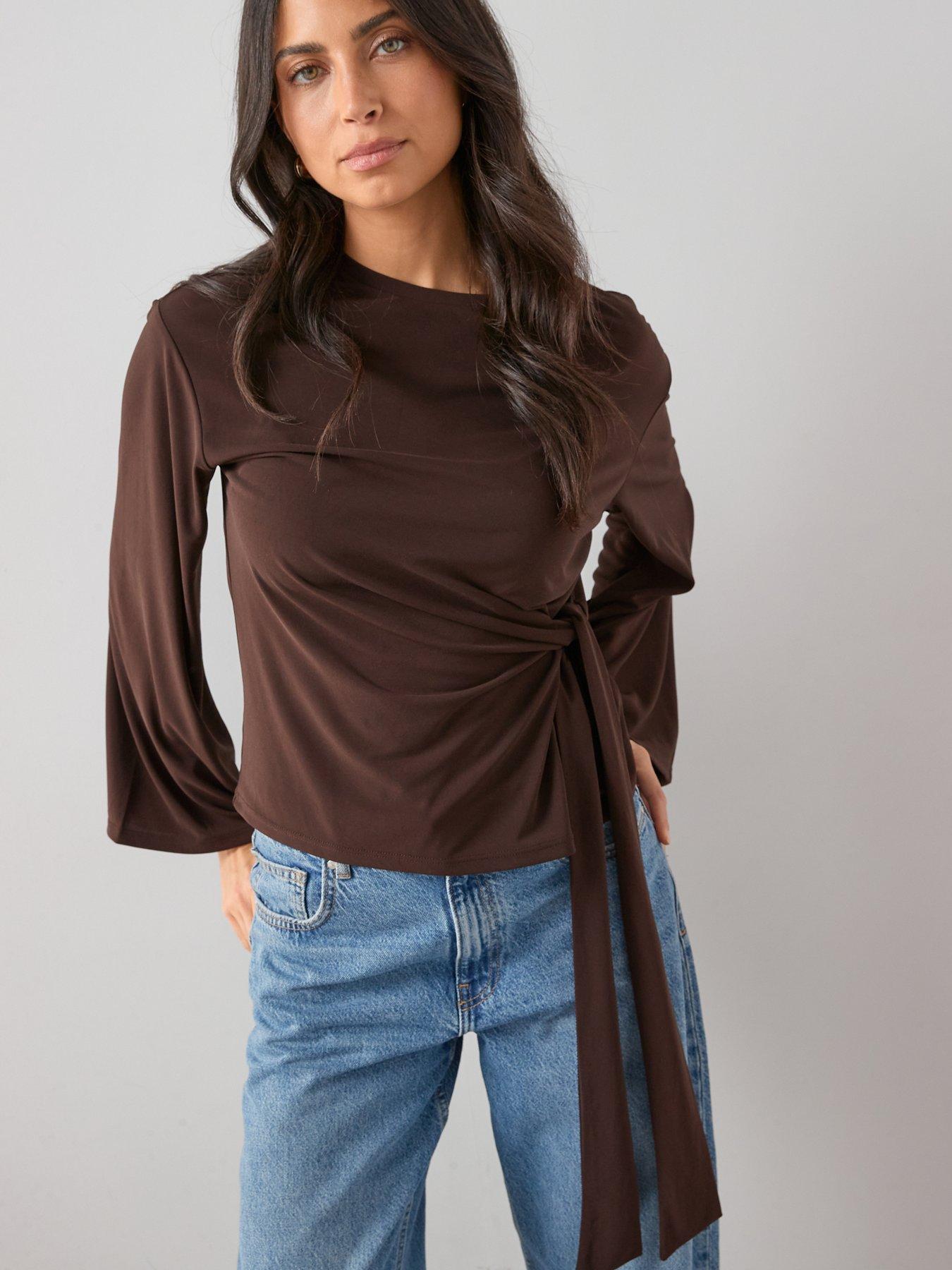 Image 4 of 6 of The Very Collection Tie Waist Long Sleeve Top - Brown