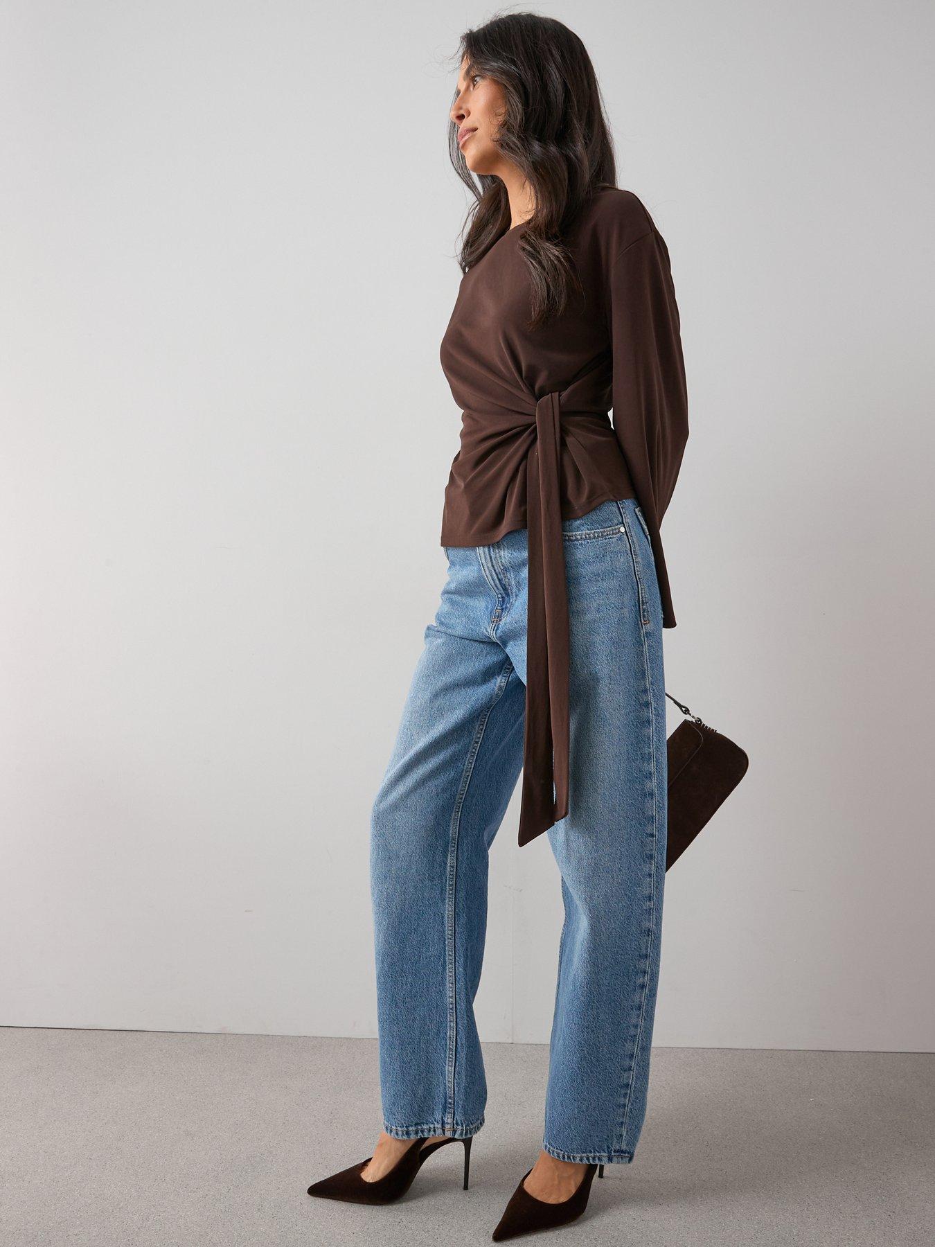 Image 6 of 6 of The Very Collection Tie Waist Long Sleeve Top - Brown